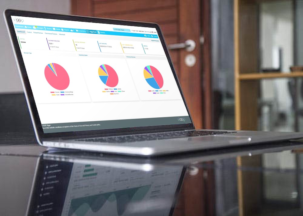 The ViggoCast dashboard on a laptop